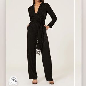 Jonathan Simkhai Julia Wrapped Jumpsuit Black Satin Size 2